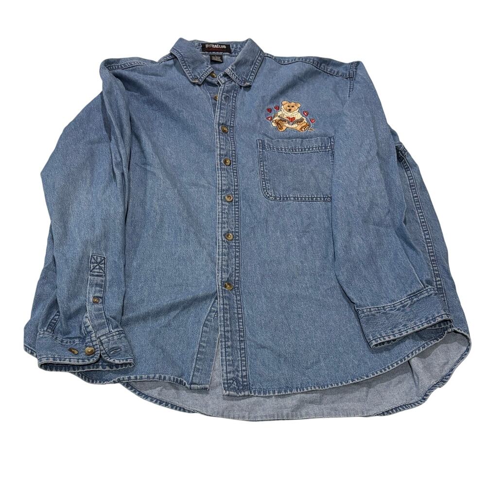 16-10 ULTRA CLUB Women's Denim Wash Teddy Button Down 100% Cotton Large